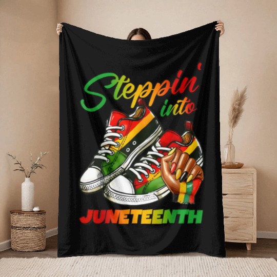 stepping into juneteenth Afro Woman Black Girl Throw Blankets