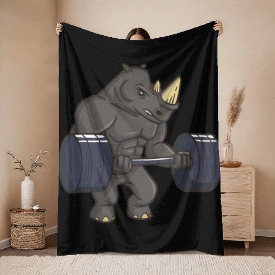Rhinoceros Powerlifting Weightlifting Gym Rhino Lo Throw Blankets