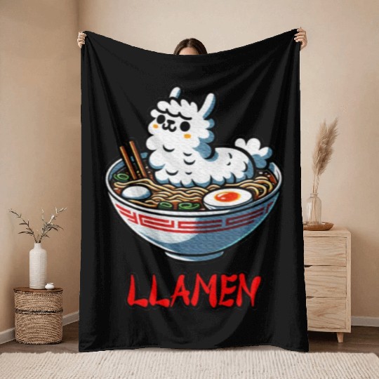 Llamen Noodles Chinese Food Alpaca Llama Lover Throw Blankets