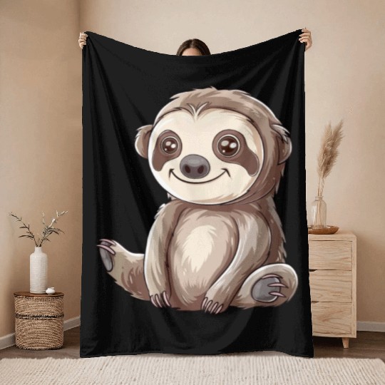 Charming Smiling Sloth Graphic Throw Blankets