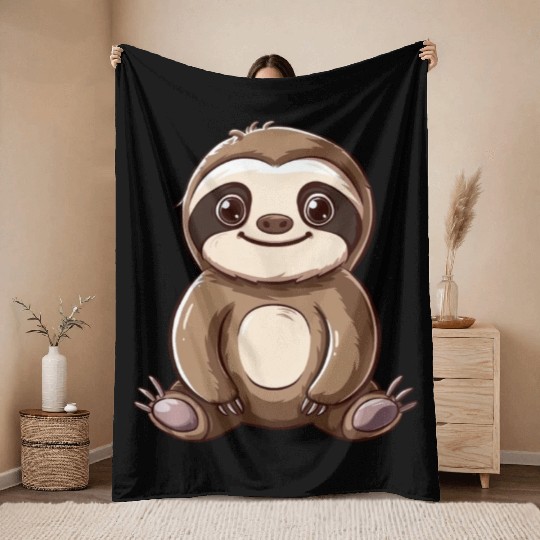 Adorable Smiling Sloth Graphic Throw Blankets