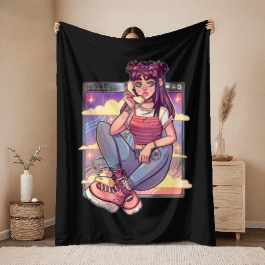 Hello 90's, retro vibes Throw Blankets