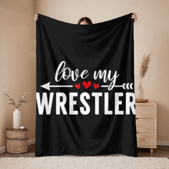 Wrestling Mom Love My Wrestler Womens Wrestling Throw Blankets