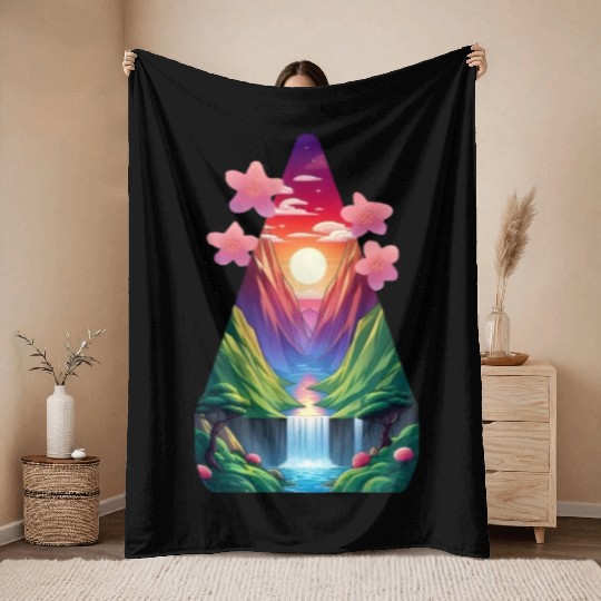 sunrise waterfall scenery Throw Blankets