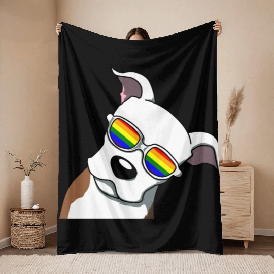 LGBTQ CUTE PIT BULL PRIDE DESIGN Throw Blankets