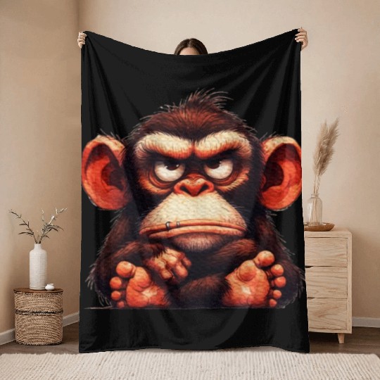 animals grumpy ape monkey Throw Blankets