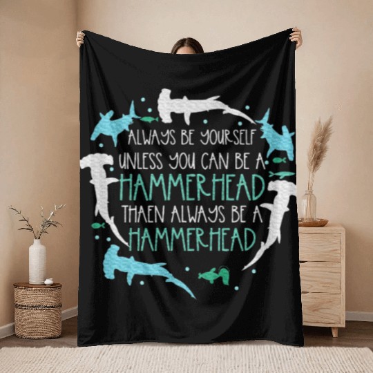 Hammerhead Underwater Ocean Hammerhead Shark Lover Throw Blankets