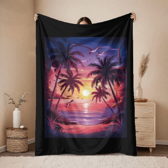 summer beach "Tropical Twilight Serenity" Throw Blankets