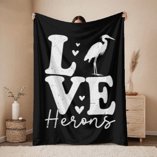 Love Heron Blue Heron Birds Lover Gifts Throw Blankets