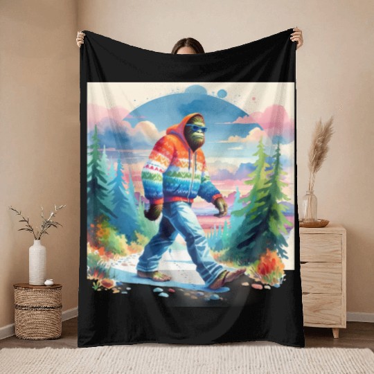 Bฺigfoot Wilderness Wanderer: Retro Ramble Throw Blankets