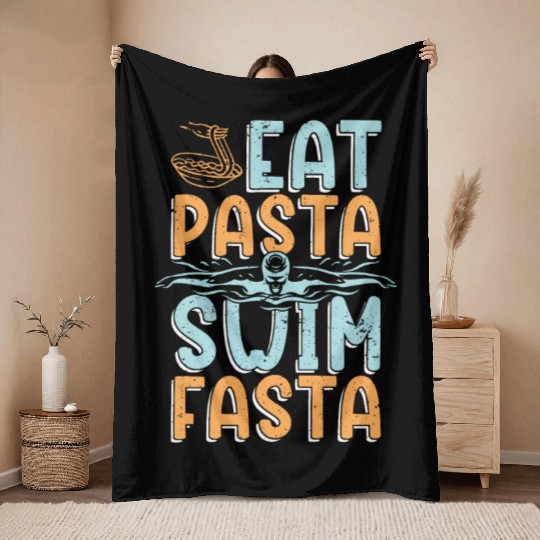 Swimmer Eat Pasta Swim Fasta Water Sport Swimming Throw Blankets