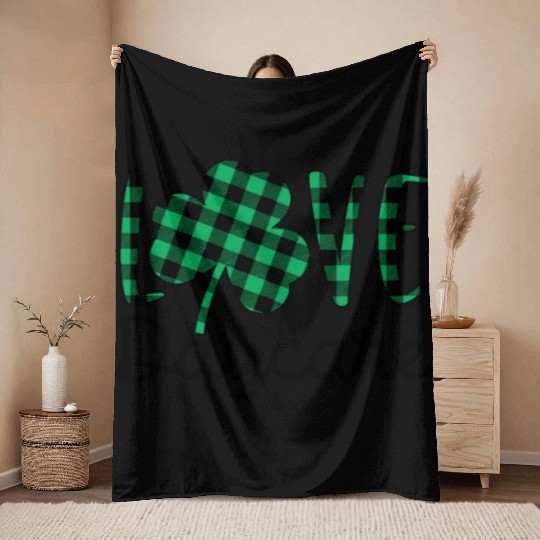St Patricks Day Daycare Teacher Plaid Shamrock Throw Blankets