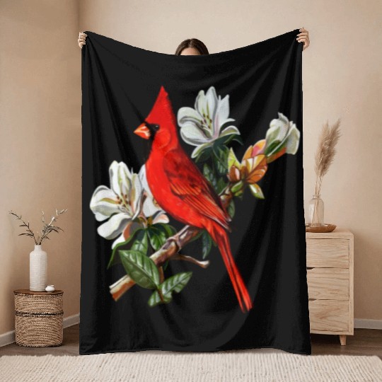 Northern Red Cardinal On A Branch Throw Blankets