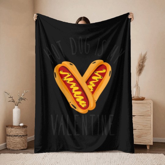Hot Dog Adult Heart Valentines Day Throw Blankets
