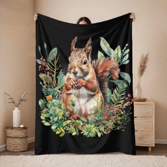 Squirrel Clipart - Woodland Creatures Art, Cute Throw Blankets
