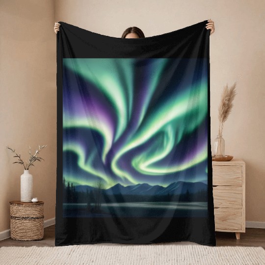 ultra realistic northern lights Throw Blankets