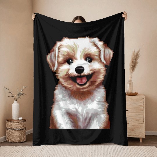 Pixel Puppy Art Throw Blankets