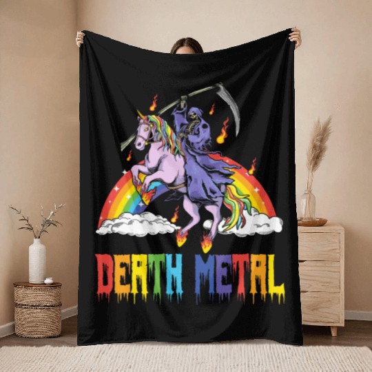 Goth Rock Satan Unicorn Festivals Death Metal Throw Blankets
