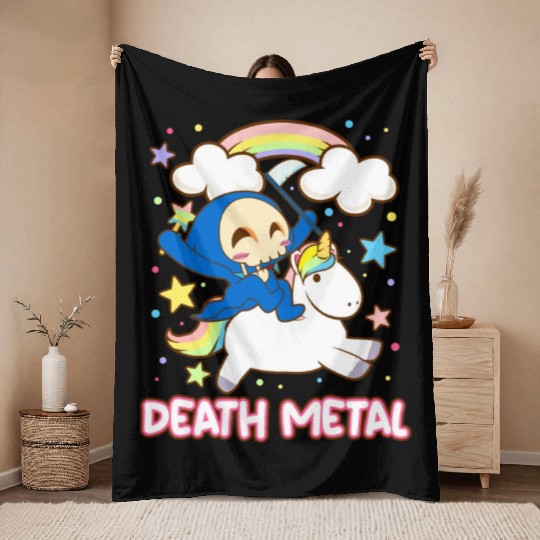 Goth Rock Satan Unicorn Festivals Death Metal Throw Blankets