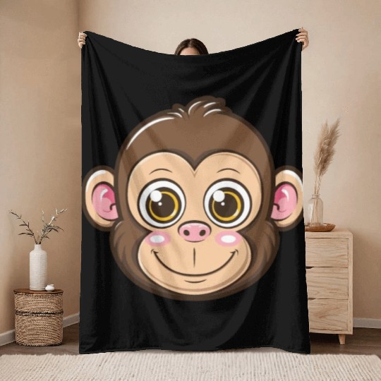 Adorable Monkey Face With Big Eyes Throw Blankets