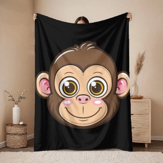 Adorable Monkey Face With Big Eyes Throw Blankets