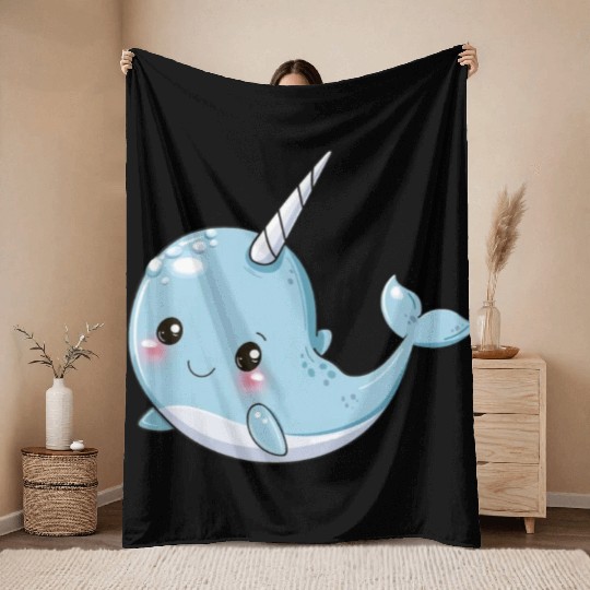 Adorable Narwhal Fantasy Encounter Throw Blankets