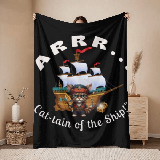 ARRR... Cat-tain of the Ship! - Pirate Cat Throw Blankets