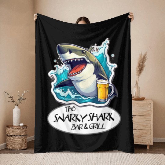 The Snarky Shark Bar & Grill Throw Blankets