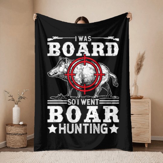 Boar Hunting Funny Wild Hog Hunter Throw Blankets