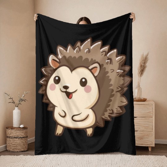 Adorable Smiling Hedgehog Graphic Throw Blankets