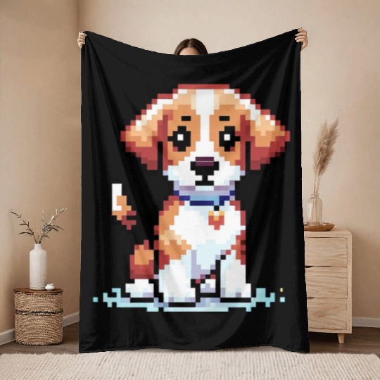 8bit Puppy Art Throw Blankets