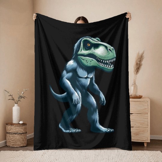 T-Rex Bigfoot Sasquatch Gorilla Fusion Creature Throw Blankets