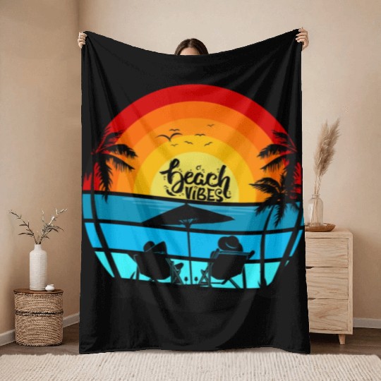 Beach Vibes - Ocean Scene - Adults & Cocktails Throw Blankets