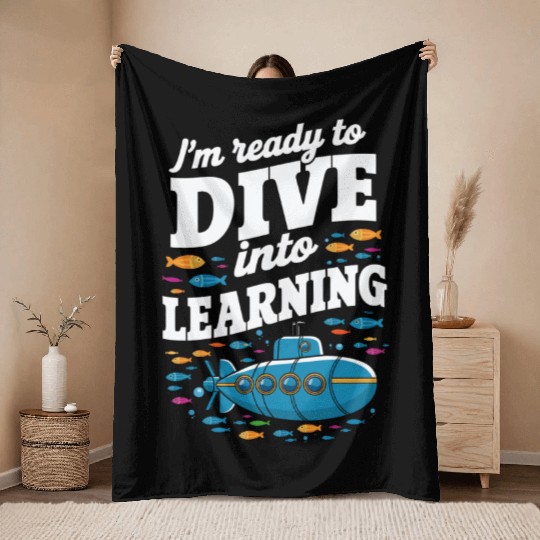 School Submarine Ready To Dive Into Learning Throw Blankets