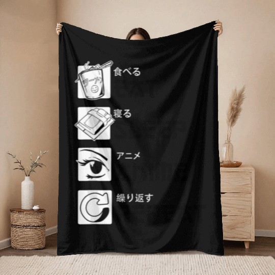 Eat Sleep Anime Repeat Anime Lovers Gifts for Men Throw Blankets
