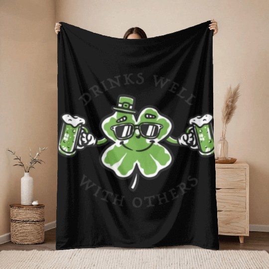 Drinks Well Funnyin St. Pattys Day Drinking Throw Blankets