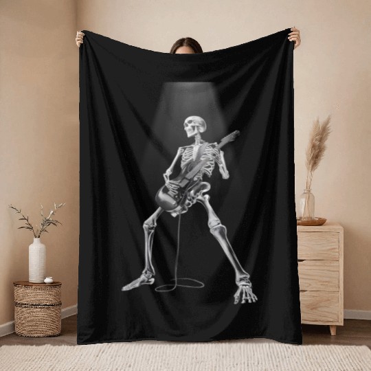 Skeleton Guitar Rock Electric Throw Blankets