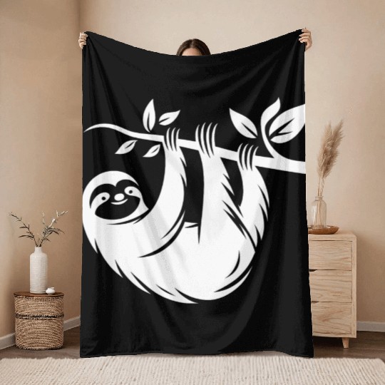 Sloth silhouette minimalist art deco style Throw Blankets
