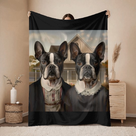 Boston Terrier Funny Sleeve Throw Blankets