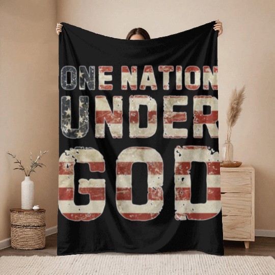 US American Flag One Nation Under God 4th Of July Throw Blankets
