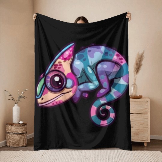 Colorful Chameleon Fantasy Creature Enchantment Throw Blankets