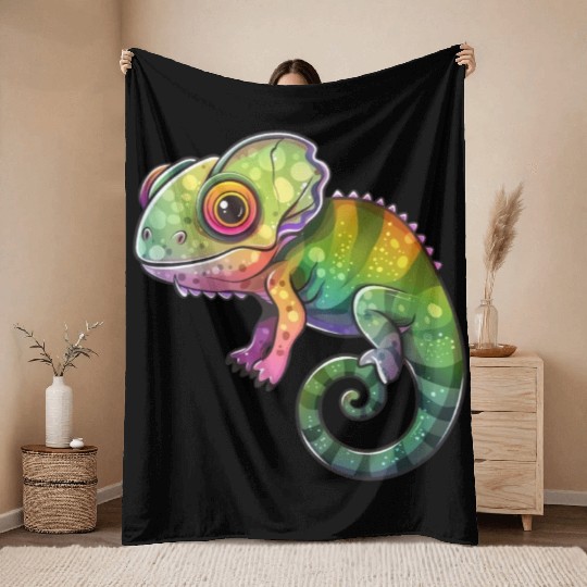 Colorful Chameleon Fantasy Creature Throw Blankets