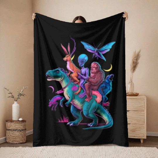 Cryptozoology Cryptid Bigfoot Jackalope Mothman Throw Blankets