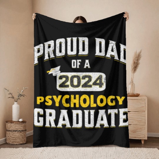Proud Dad 2024 Psychology Graduate Throw Blankets