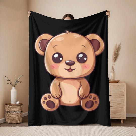 Adorable Brown Bear Cub With Big Eyes Throw Blankets