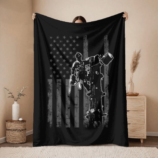 American Flag Arborist For Men Cool Tree Lover Throw Blankets