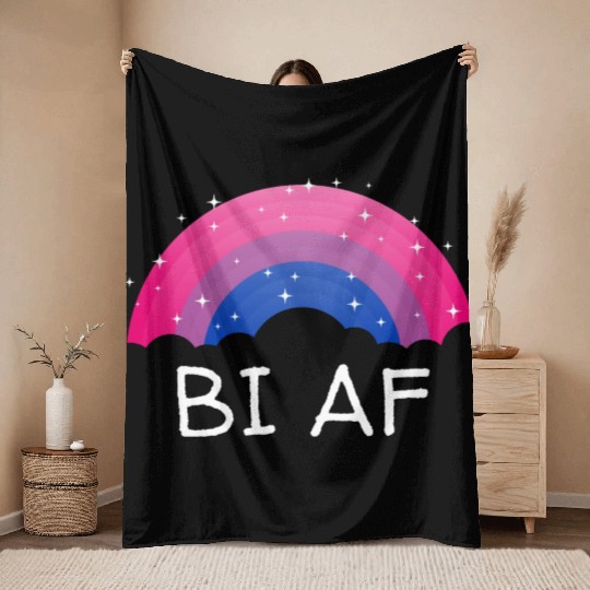 Bi AF Bisexual LGBTQ Bi Pride LGBT Funny Pride Mon Throw Blankets