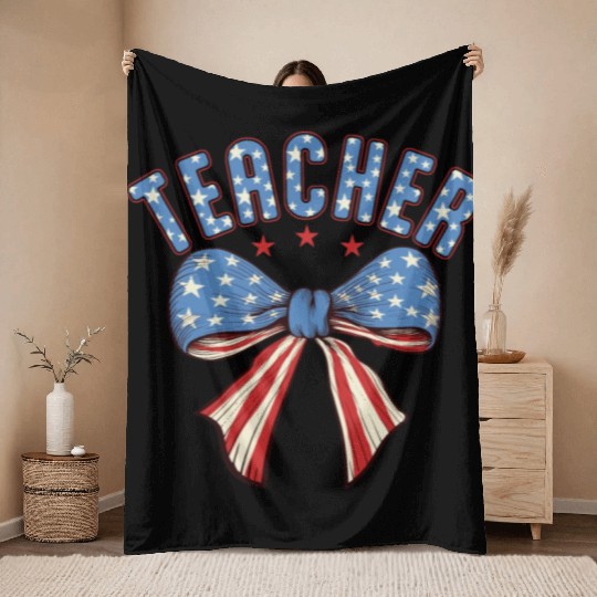 Teacher 4th Of July Coquette Bow Throw Blankets