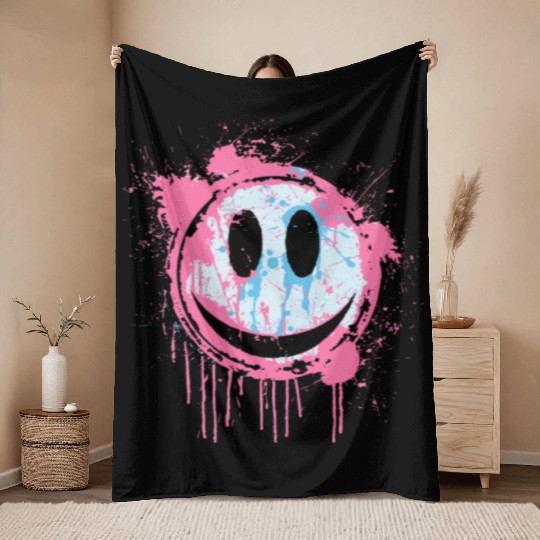 Graffiti Smiley Face - Urban Street Art Throw Blankets