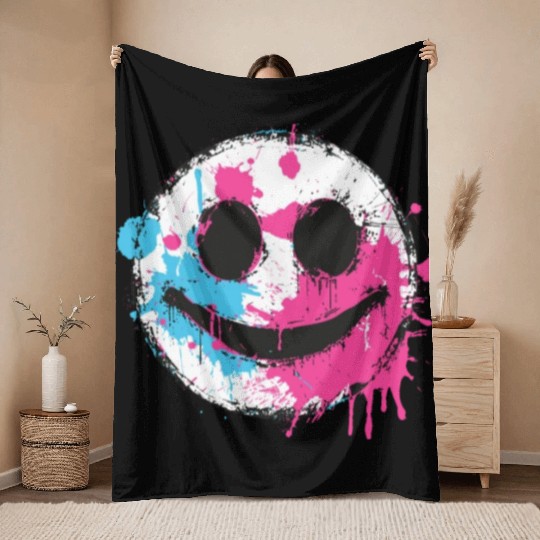 Graffiti Smiley Face - Urban Street Art Throw Blankets